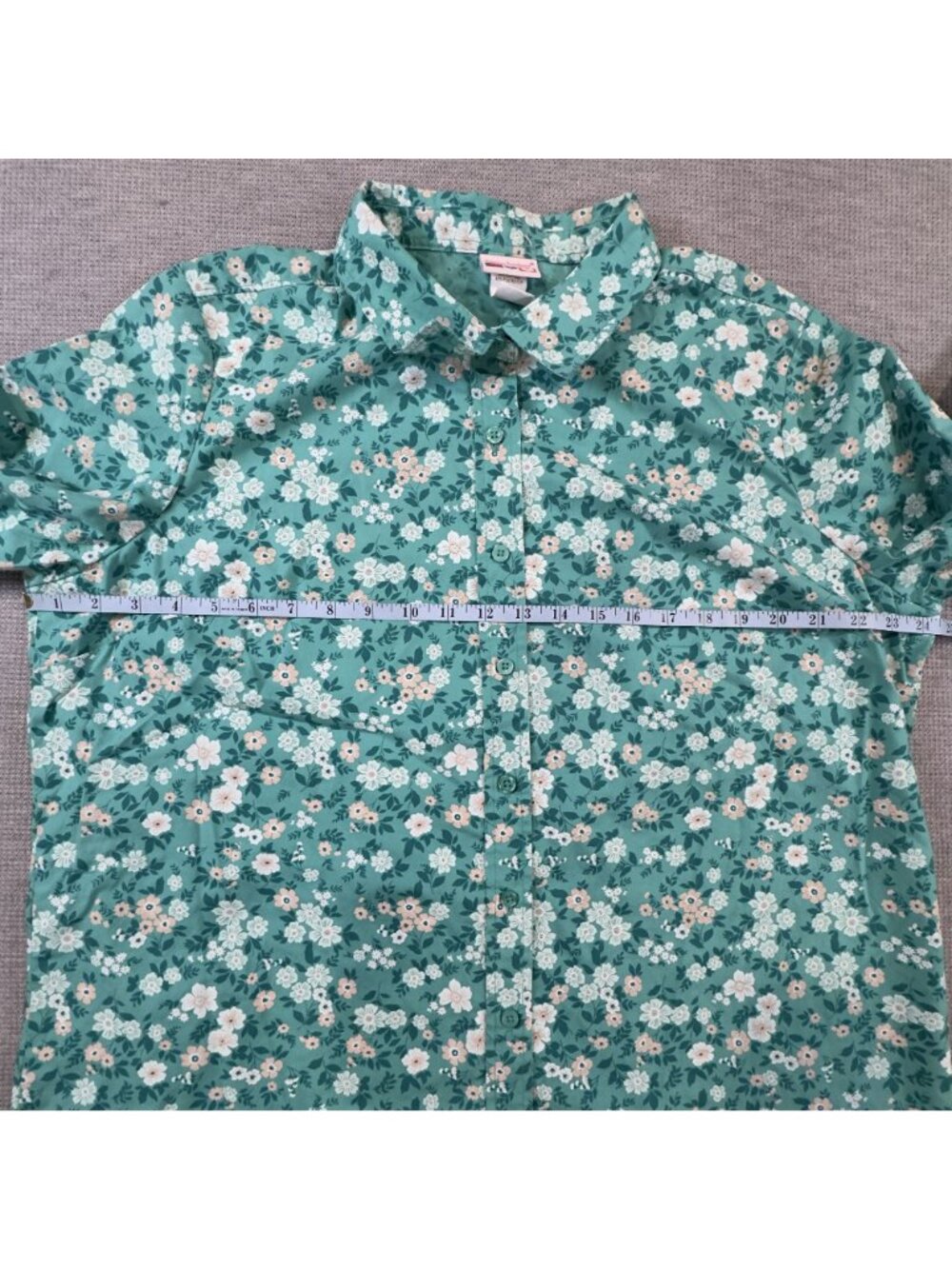 American Sweetheart Floral Button-Up Shirt Womens Size XL 3/4 Sleeves Green - Picture 9 of 13